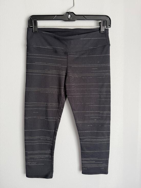 Fabletics Pants - Fabletics Women's S Capri Leggings Black Silver Stripe Print Athletic Cropped